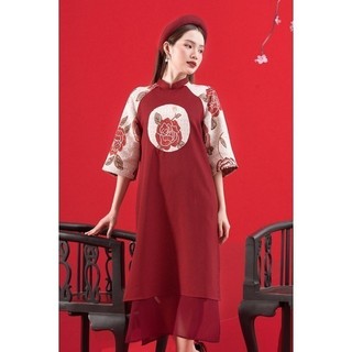 RẬP - Áo Dài Gấm Đỏ - FREESIZE
