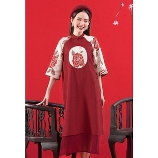 RẬP - Áo Dài Gấm Đỏ - FREESIZE