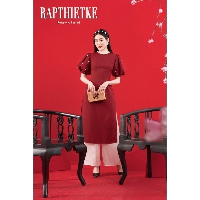 RẬP - Áo Dài Tết Đỏ Tay Phồng Đính Hạt