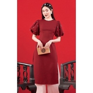RẬP - Áo Dài Tết Đỏ Tay Phồng Đính Hạt