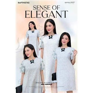 RẬP - Đầm Bạc Tay Phồng Nơ Cổ Có Đính Hoa - TWINS 04