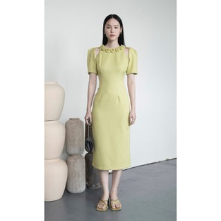RẬP - Đầm Cổ Tròn Đính Hoa Vải Vay Khoét Tay Ngắn - FRESH 02
