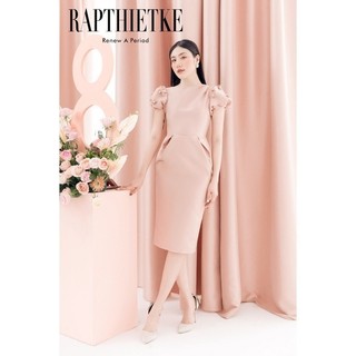 Rập - đầm cổ tròn tay phồng đính hoa xếp ly eo - anni 17