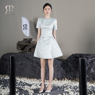 Rập - đầm cổ tròn tay ngắn tùng xòe đính nơ eo - prime 24