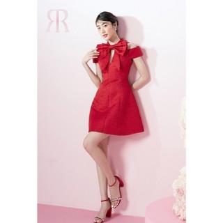 RẬP - Đầm Cổ Tròn Trễ Vai Thắt Nơ Thân Trước Thân Xòe - HAPPY 08