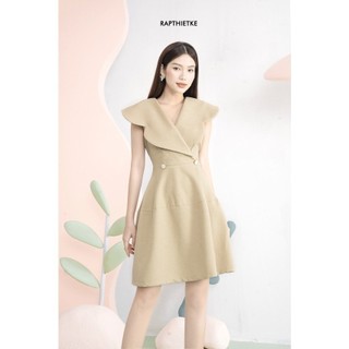 RẬP - Đầm Cổ V Chéo Đính Nút Eo Thân Xòe - MASSY 06