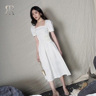RẬP - Đầm Cổ Vuông Tay Ngắn Eo Xếp Tùng Xòe - PRIME 05