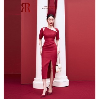 RẬP - Đầm Cổ Xéo Khoét Vai Tay Ngắn Thân Xẻ - XMAS 12