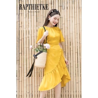 Rập - đầm cổ xếp ly bèo nhún chéo - summer 04 vàng