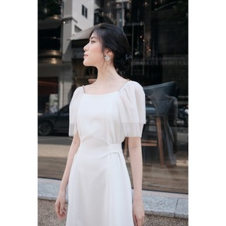 Rập - đầm dây cột nơ vai đính hạt - titi white