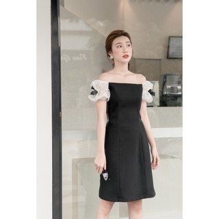 RẬP - Đầm Đen Suông Tay Ren Bướm Đính Ruy Băng - R 01