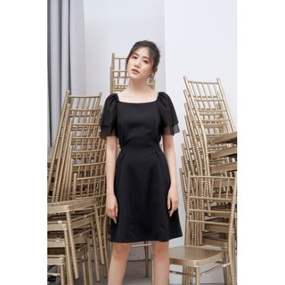 RẬP - Đầm Đen Tay Lưới Đính Hạt Trên Vai - TITI