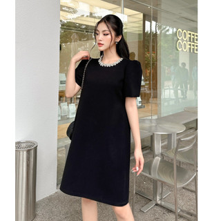 Rập - đầm đen tay phồng đính đá trắng - titi 04 đá trắng