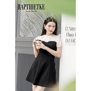 Rập - đầm đen tay phồng đô ren - r 07 đen