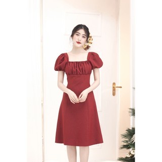 RẬP - Đầm Đỏ Cổ Vuông Tay Thun Phía Trước Ngực Có Nhún - CHRISTMAS 04