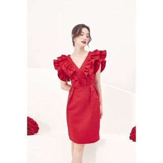 Rập - đầm đỏ không tay bèo nhún ba tầng - red 06