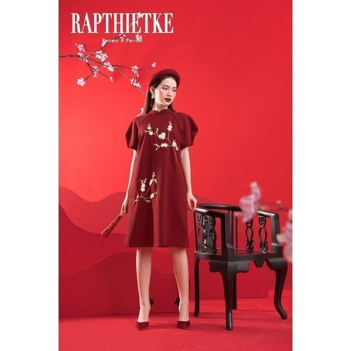 RẬP - Đầm Hoa Đào Đỏ - FREESIZE