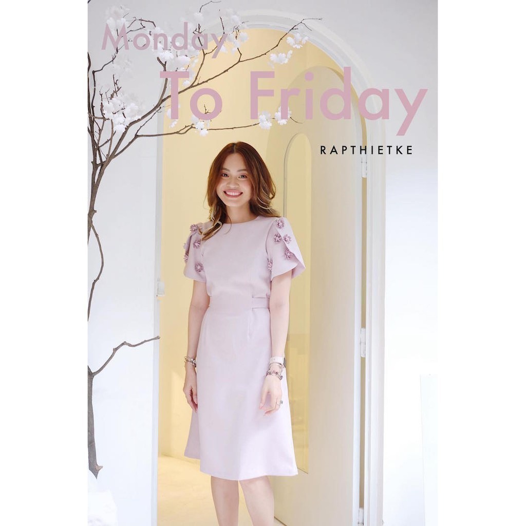 RẬP - Đầm Hồng Tay Hoa Cột Eo - SPRING 02
