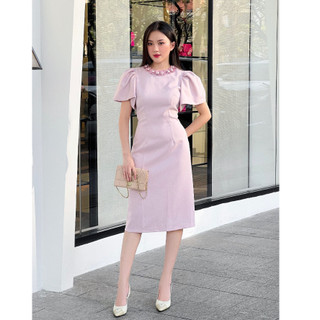 RẬP - Đầm Hồng Tay Phồng Có Đính Hoa Cổ - TITI 06