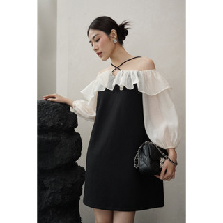 RẬP - Đầm Suông Cổ Dây Chéo Tay Voan Trễ Vai - CHIC 08 ĐEN - FS