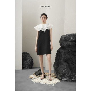 Rập - đầm suông cổ tròn bèo voan thắt nơ - chic 07 đen - fs