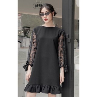 Rập - đầm tay dài ren bướm đen - lala 03