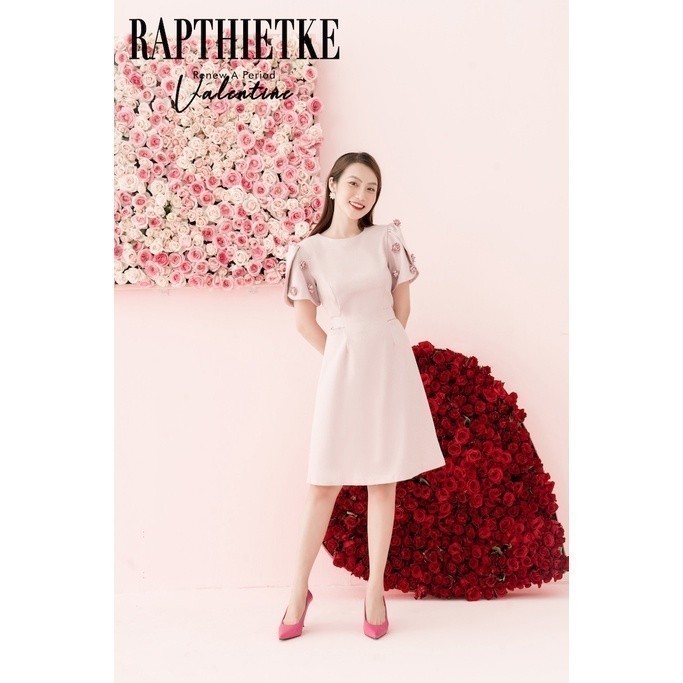 RẬP - Đầm Tay Đấp Nơ Cột Eo - SPRING 02 HỒNG