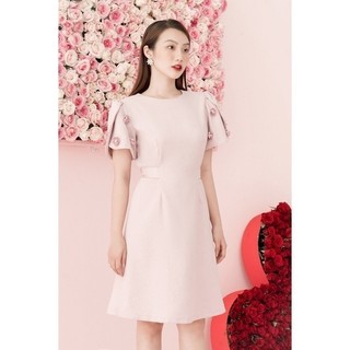 RẬP - Đầm Tay Đấp Nơ Cột Eo - SPRING 02 HỒNG