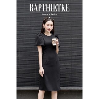 Rập - đầm tay phồng đính hạt cổ - titi 06 đen