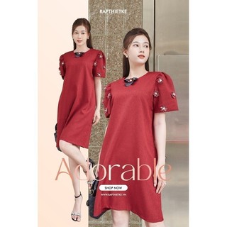 RẬP - Đầm Tay Phồng Nơ Cổ Có Đính Hoa - TWINS 04 ĐỎ