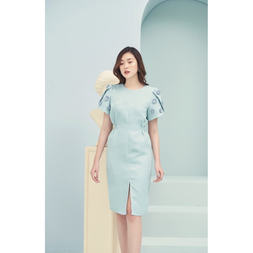 RẬP - Đầm Xanh Tay Đắp Nhún Eo - SPRING 16