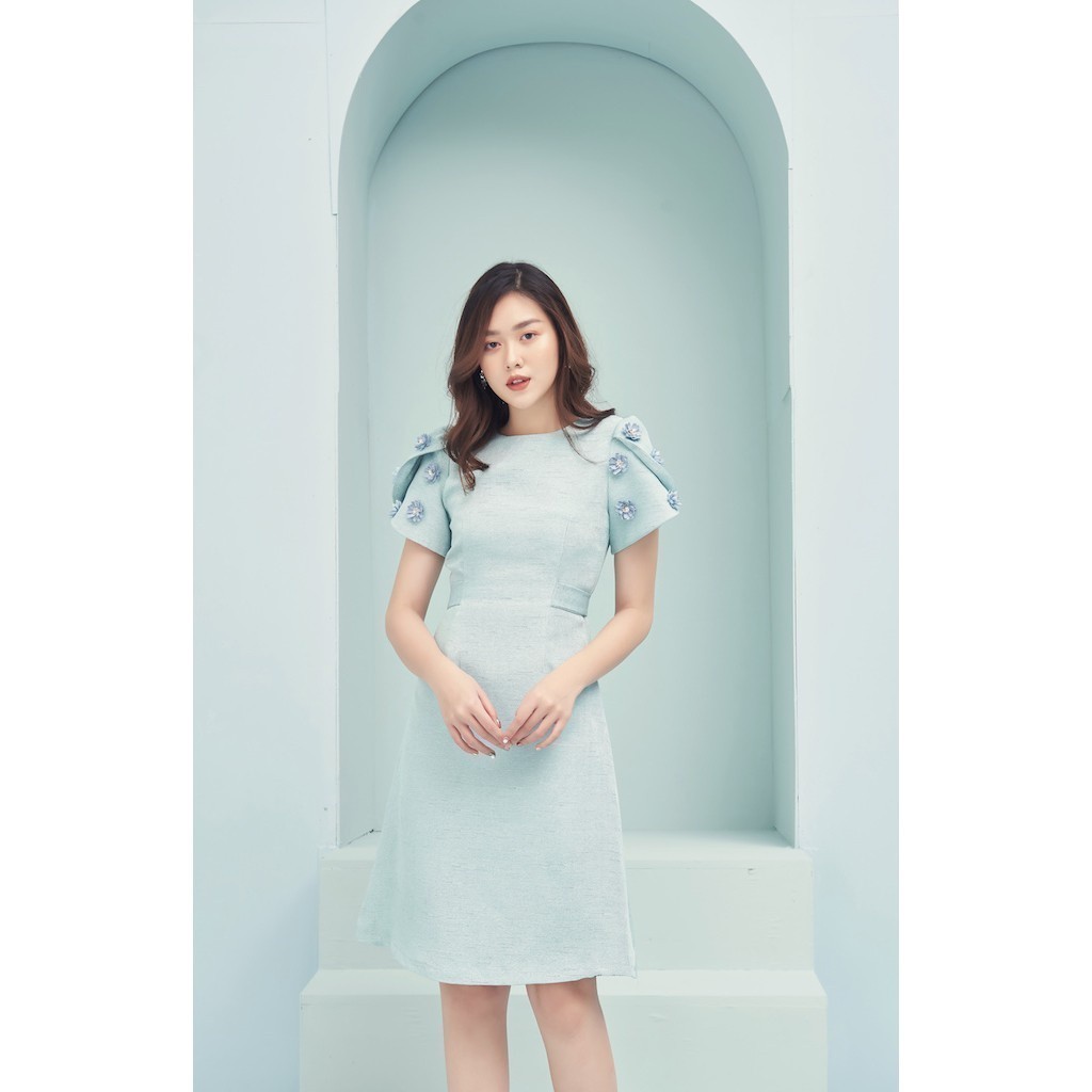 RẬP - Đầm Xanh Tay Đắp Nơ Eo - SPRING 02