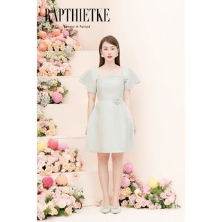 Rập - đầm xanh tay lỡ tùng xòe eo cài hoa - minty 07