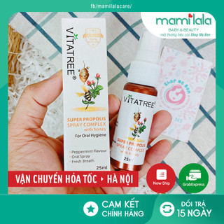 [MẪU MỚI NẮP TRẮNG] Chai Xịt Keo Ong Giảm Ho Vitatree 25ml-Xuất xứ Úc