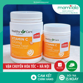 [Tem CHEMIST] Healthy care vitamin C 500mg, Úc (300v/ 500v) viên nhai hỗ trợ sức đề kháng, đẹp da cho người từ 2 tuổi