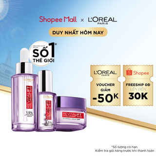 Bộ đôi serum cấp ẩm căng mướt da và kem dưỡng cho mắt và mặt Hyaluronic Acid L'Oreal Paris