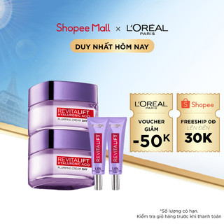 Bộ 2 Kem dưỡng & 2 serum cấp ẩm căng mướt da Hyaluronic Acid L'Oreal Paris