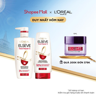 Bộ dầu gội 620ml và dầu xả phục hồi tóc hư tổn 280ml L'Oreal Paris Elseve Total Repair 5
