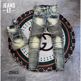 [Siêu SALE] Quần Jean Nam BATMAN Xanh Bụi Phối Đùi Khoá Zip Quần Bò Nam Đùi Nhăn Phối Khóa Ngang - Hottrend 2024 !