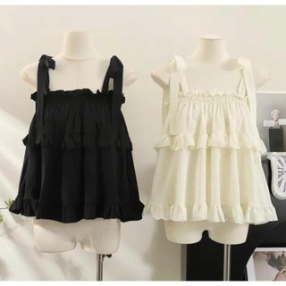 Áo babydoll buộc nơ vai phối viền bèo 4 màu pastel nữ tiểu thư hotgirl AO49