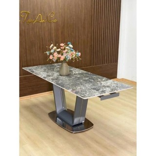 Bàn ăn mặt đá thông minh mở rộng cao cấp, chân u mạ titan. nhập khẩu cao cấp