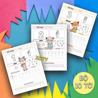 Bộ 10 Tờ Số Từ 1-10 Cho Bé Tập Nhận Biết Chữ Số Và Tập Viết Theo Nét TH1000