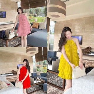 Đầm voan dập ly 2 lớp có lót hoa cuốn biên to xinh xắn kèm quần lai ngắn mặc đi chơi