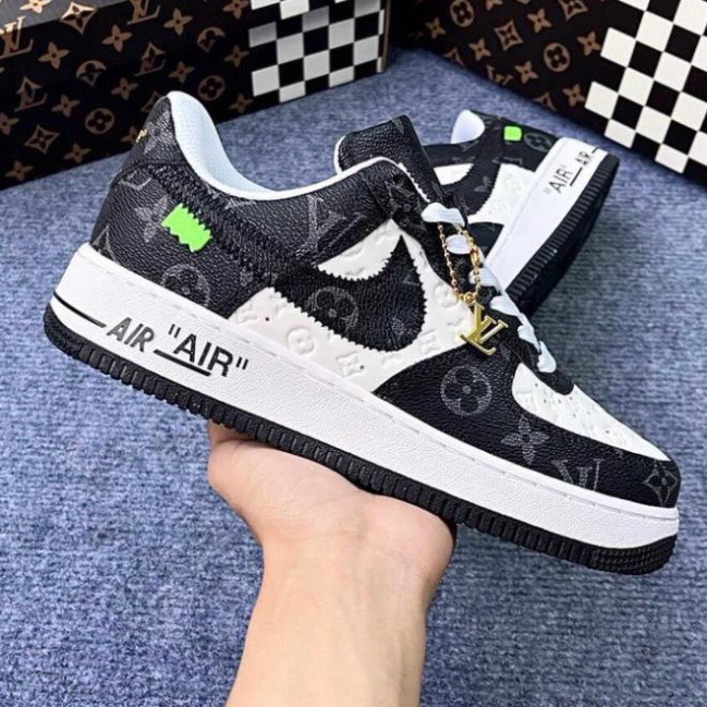giày thể thao AF 1 LV đen, giày sneaker nam nữ cao cấp đầy đủ phụ kiện full size 36-43