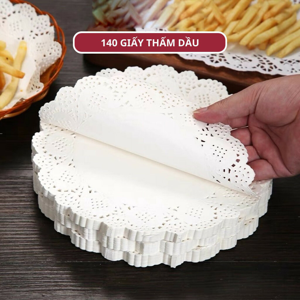 Giấy Thấm Dầu Thực Phẩm 140 Tờ Thấm Dầu Ăn Đồ Chiên Rán Tròn Hoa Văn Đục Lỗ Đa Năng Tiện Dụng - Arak