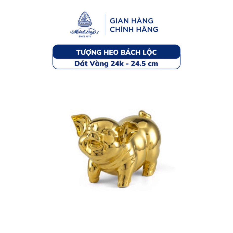 Tượng Heo Sứ Minh Long - Bách Lộc 24.5 cm - Dát Vàng 24k