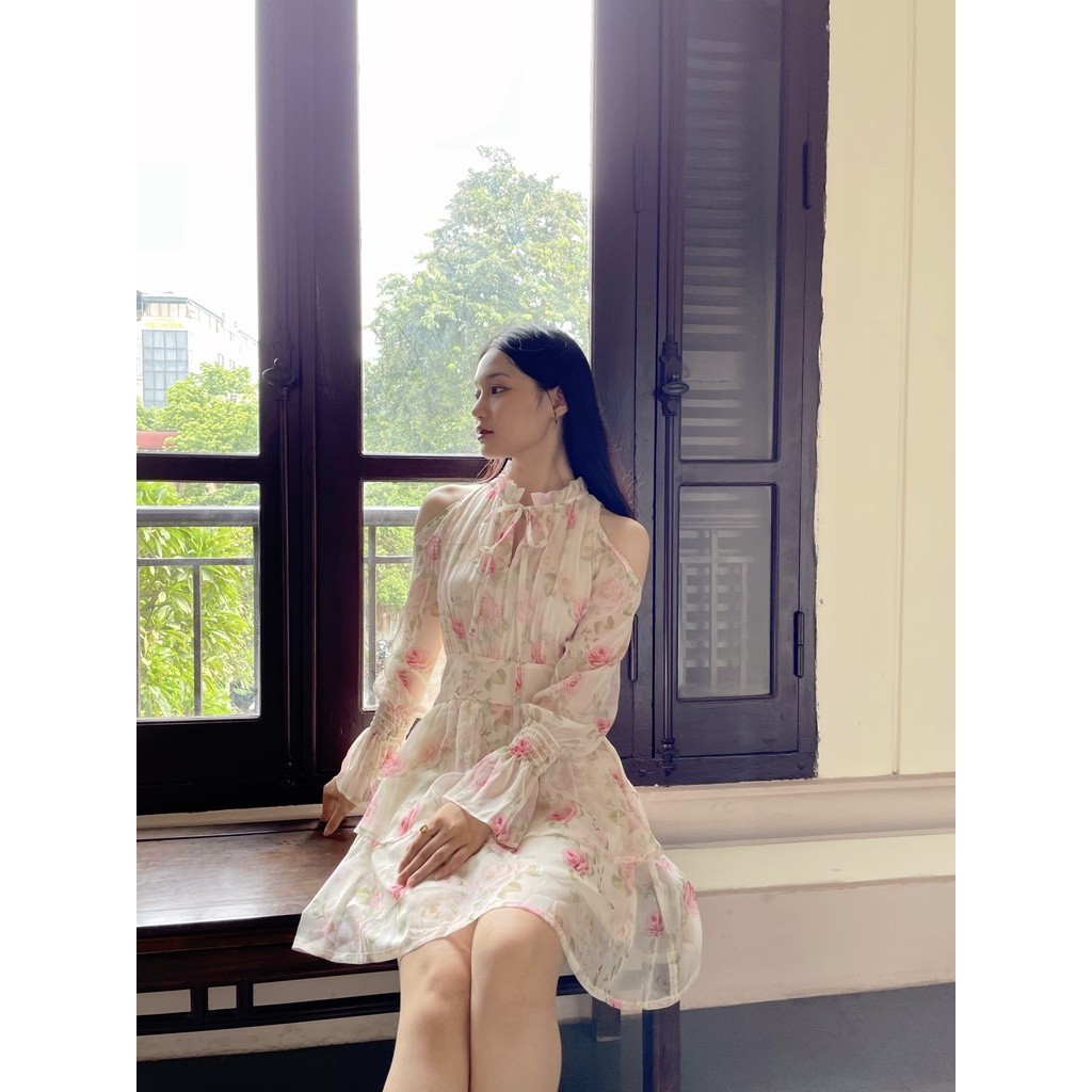 Váy đầm tơ hoa khoét vai dáng xòe hai tầng đi chơi đi biển Vayemcloset | BigBuy360 - bigbuy360.vn