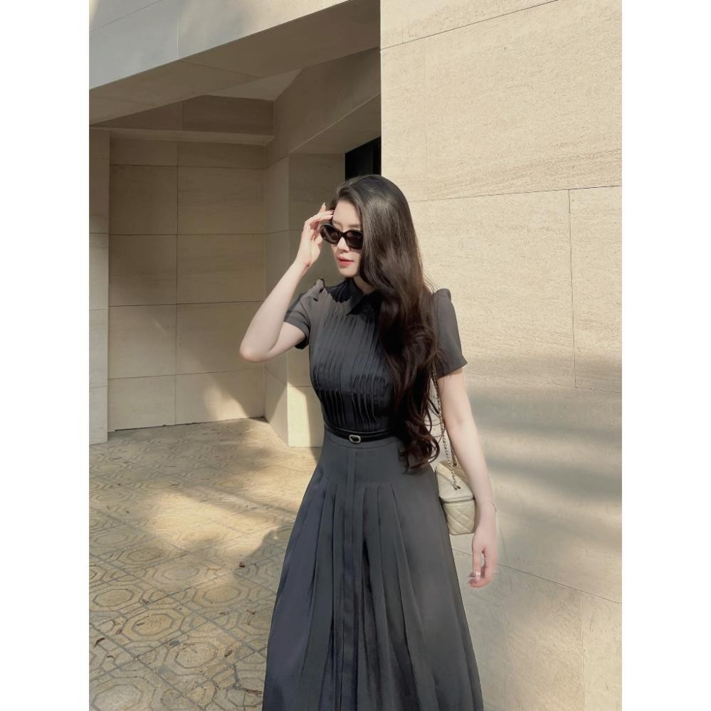 Váy Đầm Nữ Dáng Dài Cổ Điển SOLEIL ROOM Váy Liền Xếp Ly Xòe Thanh Lịch TOCHIE DRESS (Tặng kèm đai lưng) | BigBuy360 - bigbuy360.vn