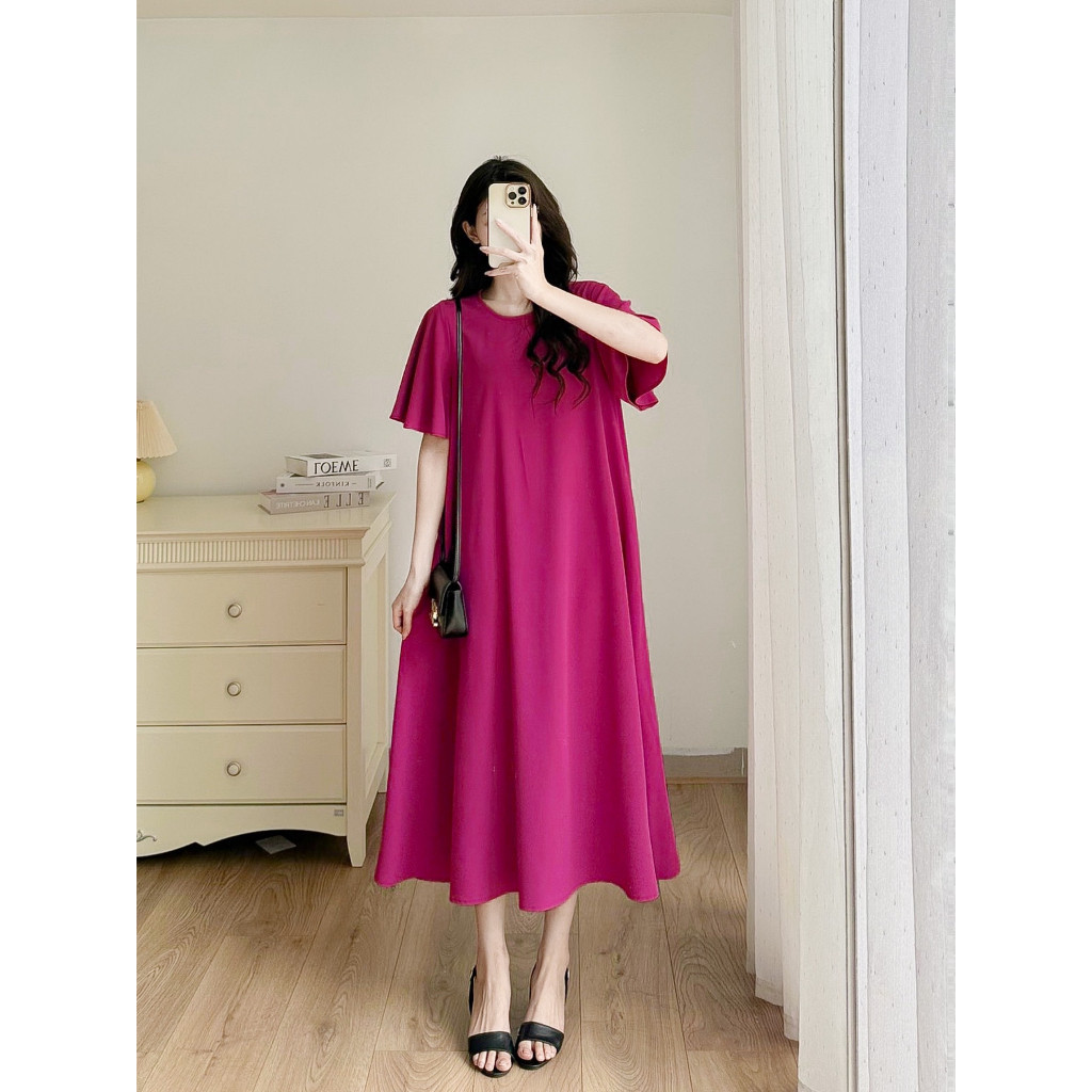 Đầm Váy Suông Nữ MYAN Thiết Kế Cổ Tròn Tay Xoè Rủ Chất Suôn Mềm Không Nhăn Màu Xanh Cốm, Đen Size S,M,L Vvn022311