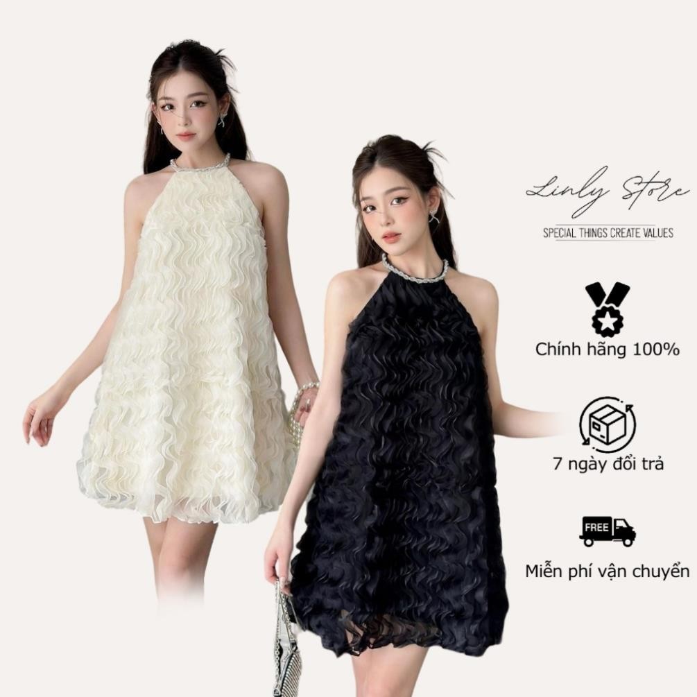 Váy cổ yếm nữ phối cổ đá dáng xòe Linly Store V-VPC4